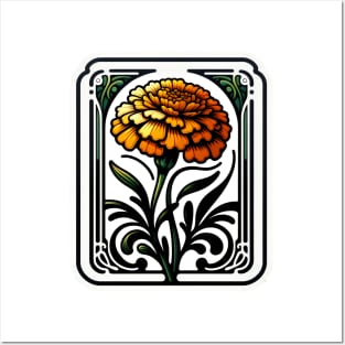 art nouveau marigold october Birth Month Flower Posters and Art